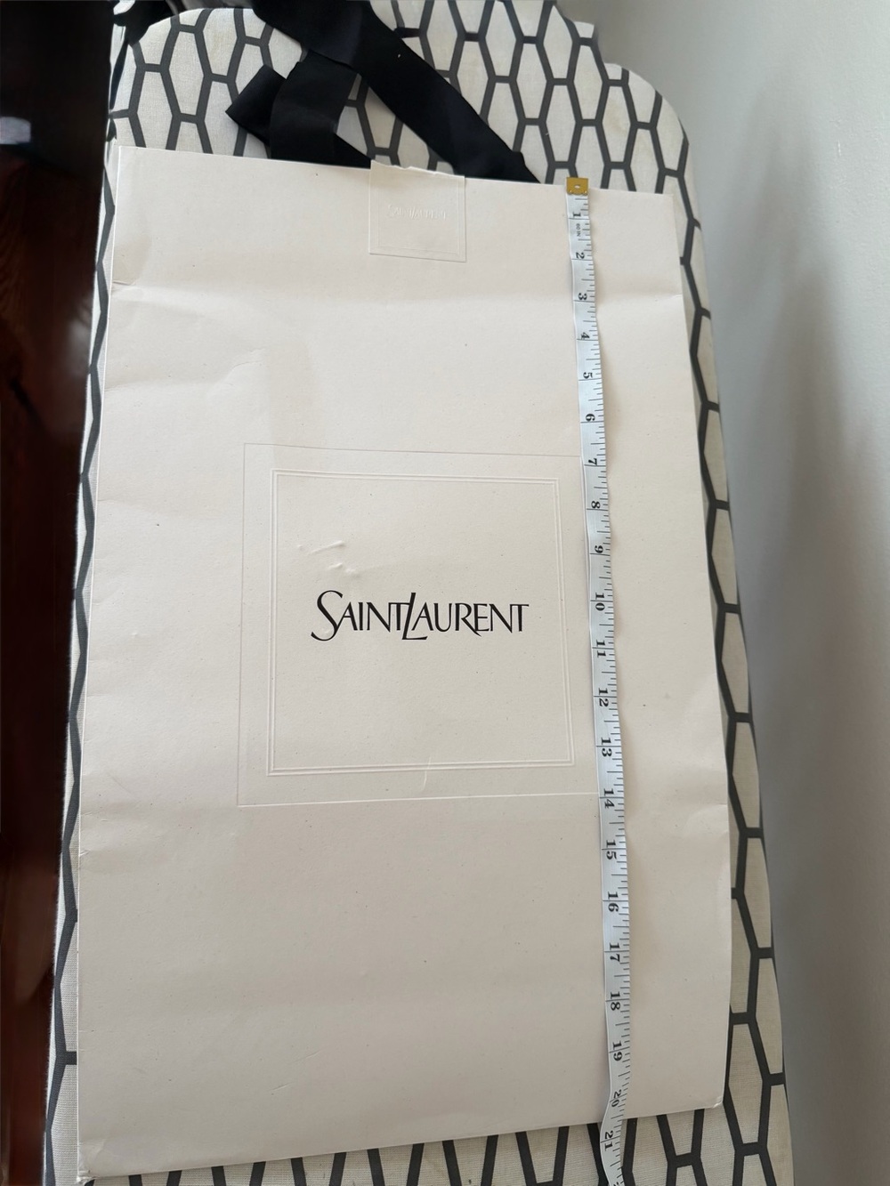 Saint Laurent White Shopping Bag with Black Ribbon Handles, tall - Picture 6 of 6